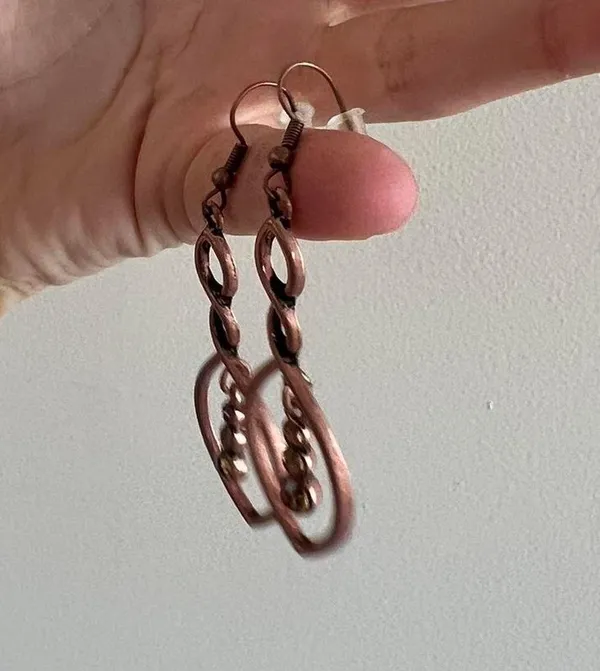 Bronze Metallic Dangle Earrings Gold - Image 3