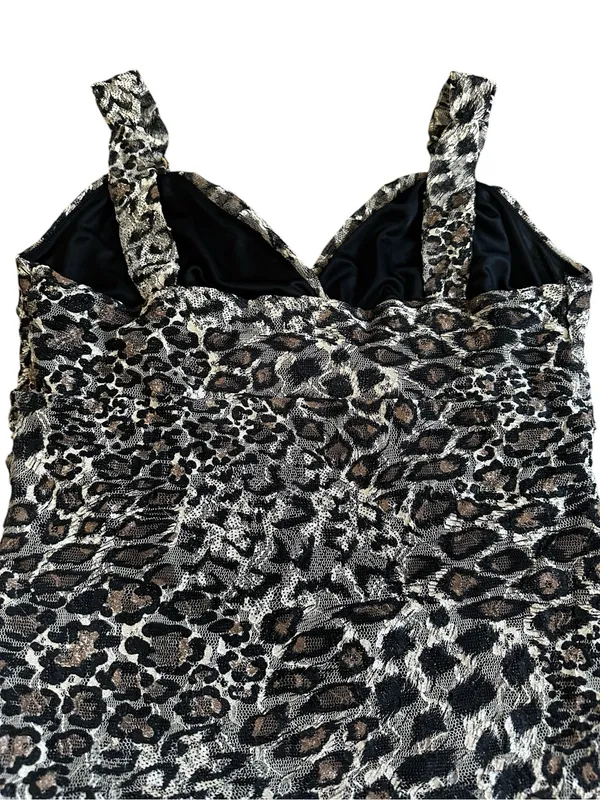 Express Mesh Lace Animal Print Babydoll Ruched Y2K Indie Sleaze Edgy Mob Wife - Image 6
