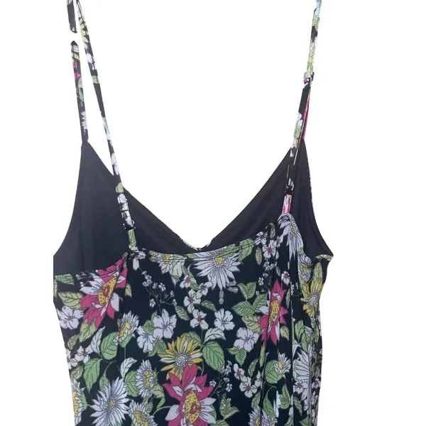 No Comment Women Maxi Dress M Black Floral Mesh Spaghetti Strap Boho Cinched Hem - Image 8