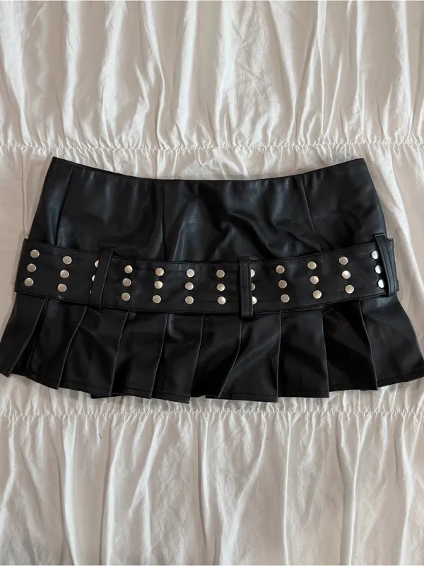 The Kript Pleated Leather Studded Micro Mini Skirt - Image 2