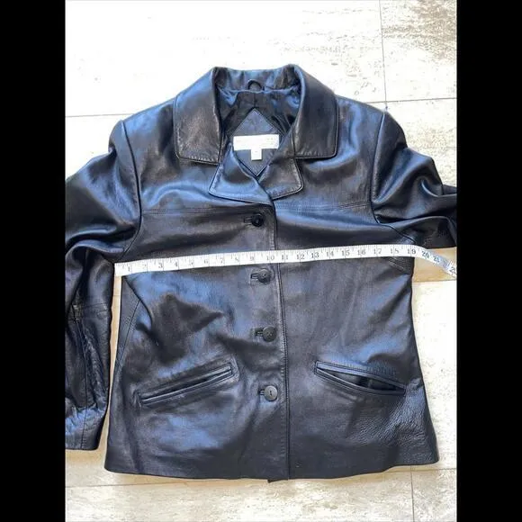 Valerie Steves New Zealand Lambskin Leather Jacket Buttoned‎ Black Size M - Image 3