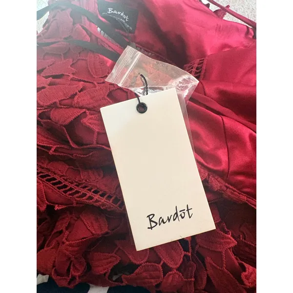 Bardot Gemma Burgundy Lace Halter Midi Dress XS 4 NWT $119 Open Back - Image 9