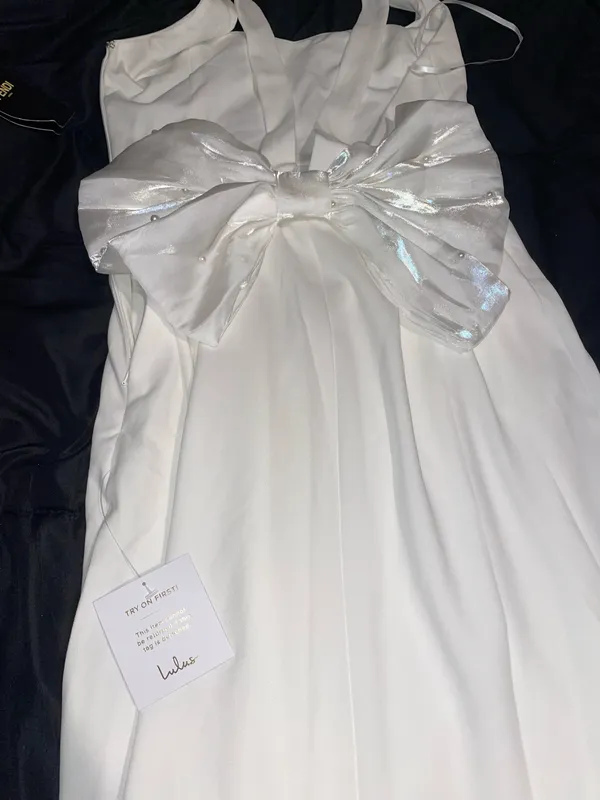 Lulus Dress White Maxi backless pearl bow - Image 6
