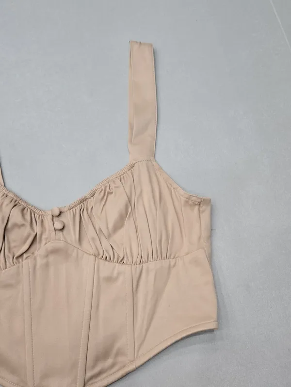 Zara Beige Satin-effect Cropped Bustier Corset Top Size XS - Image 5