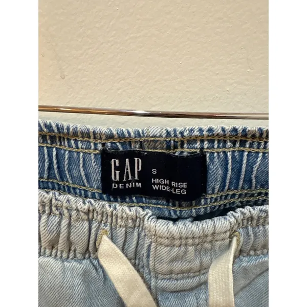 GAP High Rise‎ Wide-Leg Denim Pull On Jogger Pants Light Wash Small 100% Cotton - Image 2