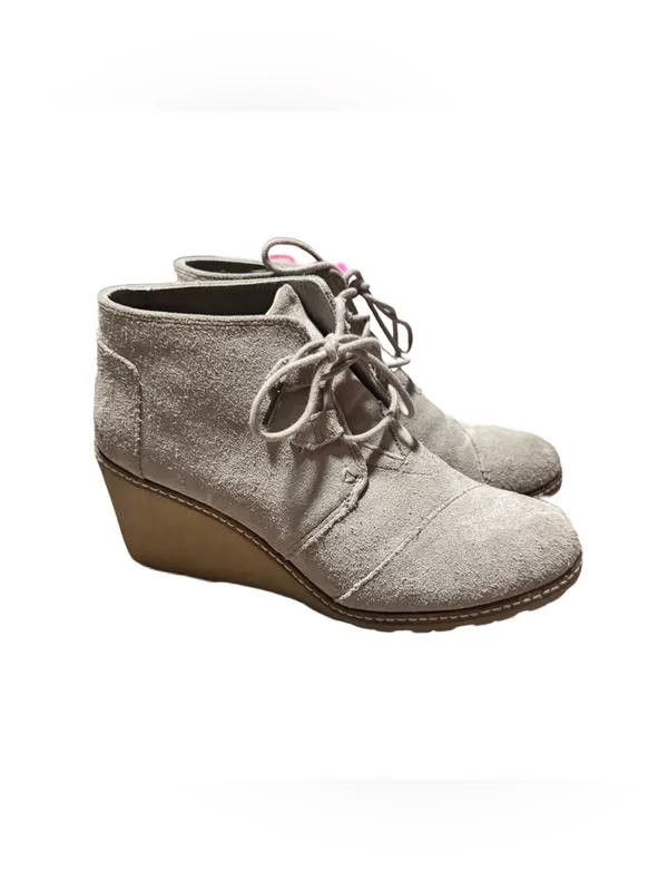 TOMS Kala Wedge Booties Women's 7 Grey Suede Lace Up Heeled Business Casual - Image 3