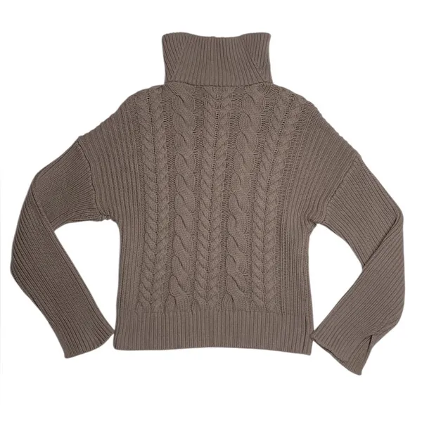 Abercrombie & Fitch V-Neck Sweater Collared Pullover Cable Knit Beige Size:M - Image 3