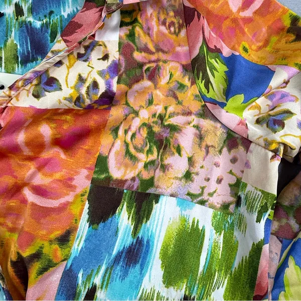 Rachel Zoe NWT Floral Patchwork Crop Blouse Small Long Sleeve Multicolor - Image 2