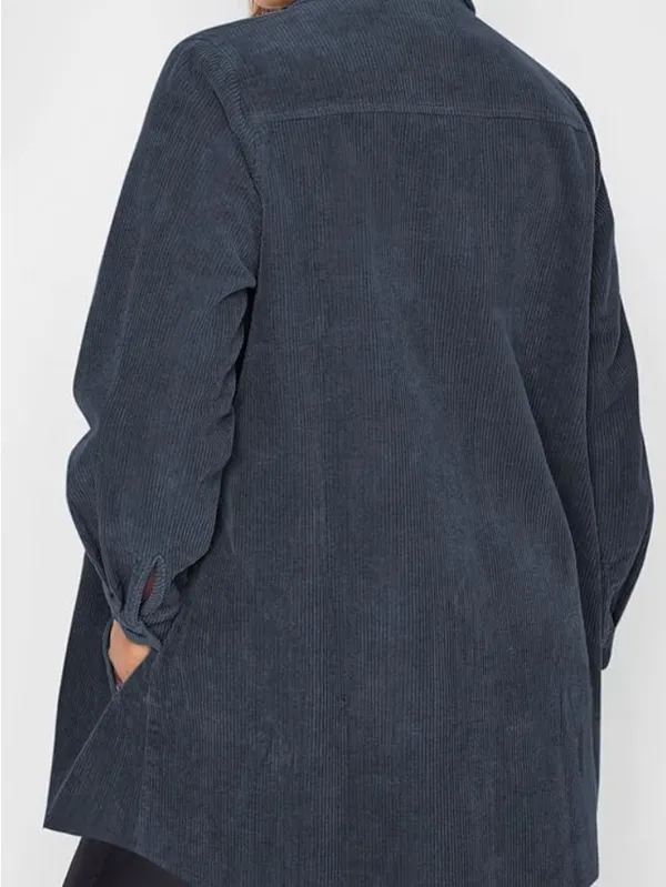 Eytino Women's Plus Size Long Sleeve Button Down Navy Blue Corduroy Jacket NEW - Image 3