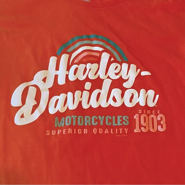 Harley Davidson Barnett El Paso Texas Women SZ Medium Orange‎ Short Sleeve Shirt - Image 2