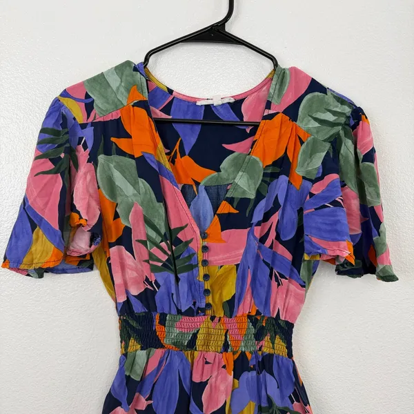 Abel the Label Dress Womens Small Blue Tropical Floral High Low Leonard Smocked - Image 2
