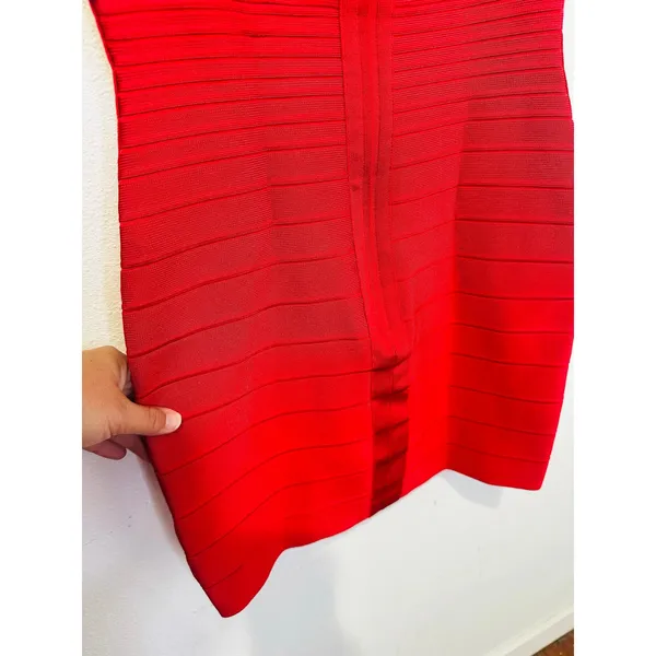 HERVE LEGER Fire Red Isla Signature Bandage Strapless Sleek Sculpted Dress sz S - Image 16