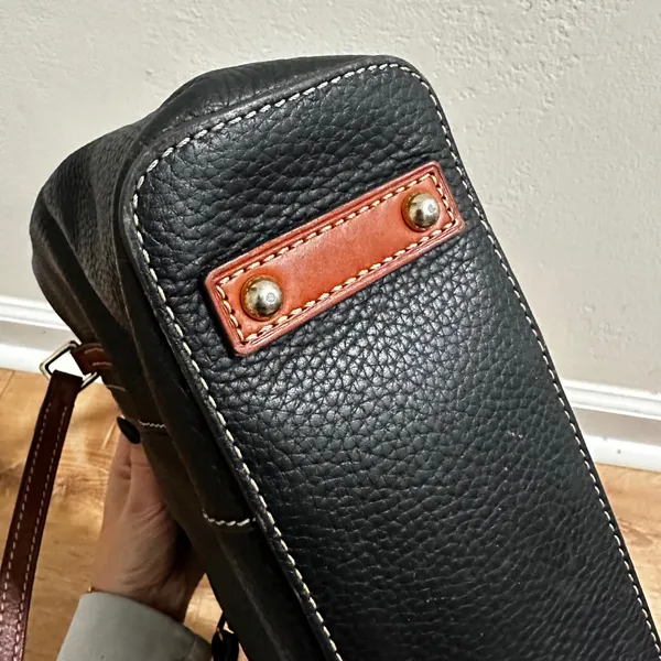 Dooney & Bourke Black Pebbled Leather Tote Bag Cognac Trim Shoulder Bag - Image 7