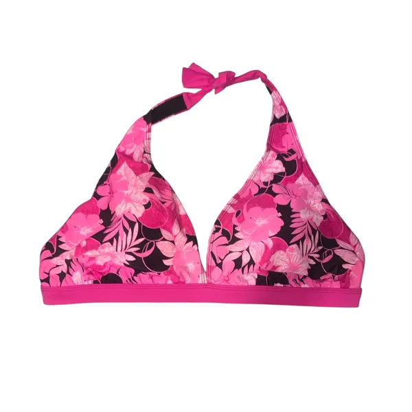 Pink Floral Halter Bikini Swimsuit Top Triangle XL - Image 3
