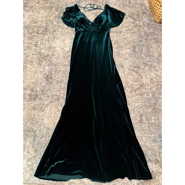 Anthropologie Jenny Yoo Ellis Gown Dark Green Velvet Flutter Sleeve Maxi Dress 4 - Image 8
