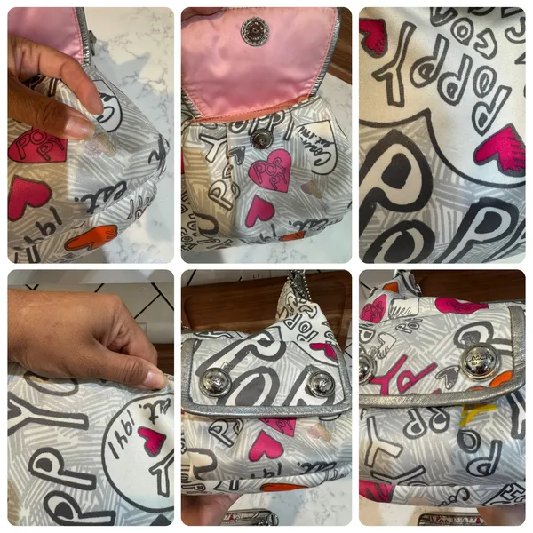 Coach Poppy graffiti heart print hobo bag & Wallet pink orange accents Y2K - Image 9
