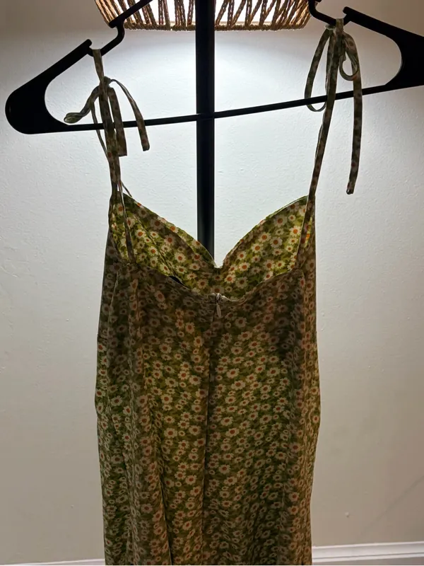 SHEIN Olive Green Floral Tie-Strap Midi Dress - Image 6