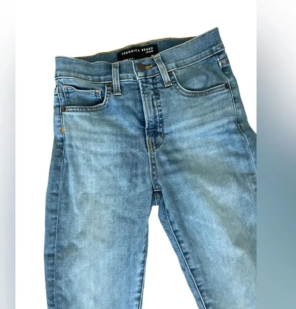 Veronica Beard High Rise Jeans, Light Wash Distressed, Size 26 - Image 4