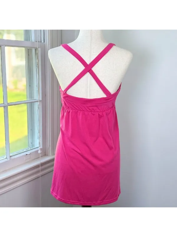 Y2K Vintage Vixen Hot Pink Babydoll Camisole Top Rhinestone Buckle Small McBling - Image 4