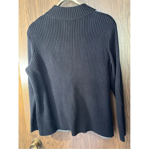 Lauren Ralph Lauren Cardigan Sweater Black White Herringbone - Image 2