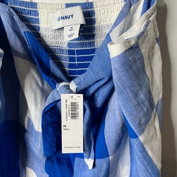 Old Navy Blue White Gingham Cami Summer Dress Tie Front Cotton‎ Sundress M Tall - Image 4
