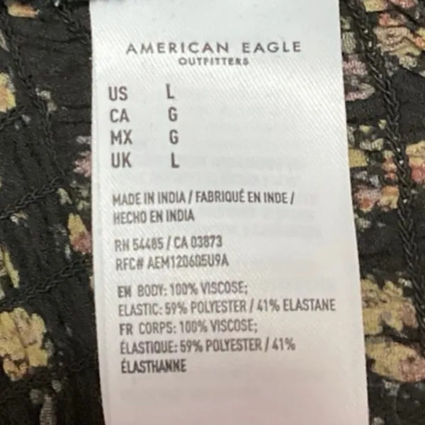 American Eagle Black Multicolor Floral Smocked Sleeveless V-neck Bodycon Dress L - Image 5