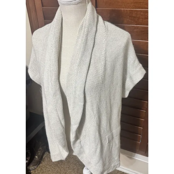 Ann Taylor Loft Lounge Cashmere Blend Open Cardigan sz M Cream short‎ sleeves - Image 2