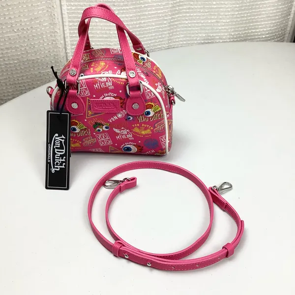 Von Dutch Hot Pink Jax Graphic Bowling Bag Hand Bag Crossbody NEW! Retail $149 - Image 3