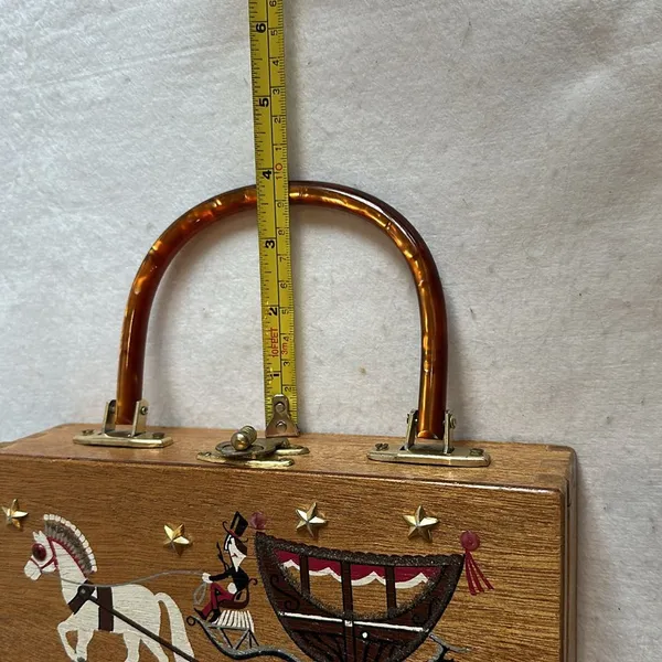 Vintage Wooden Box Handbag with Horse and Carriage Design by Gary Gails - Image 7