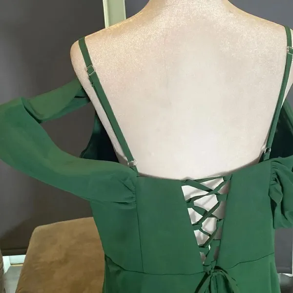 Women’s Full Length Green Chiffon Bridesmaid Party Prom Dress Corset Back 14 - Image 7