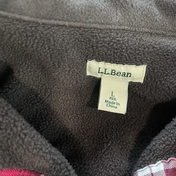 LL Bean Pink Plaid‎ Fleece Lined Flannel Shirt Jacket Shacket Size LARGE - Image 9