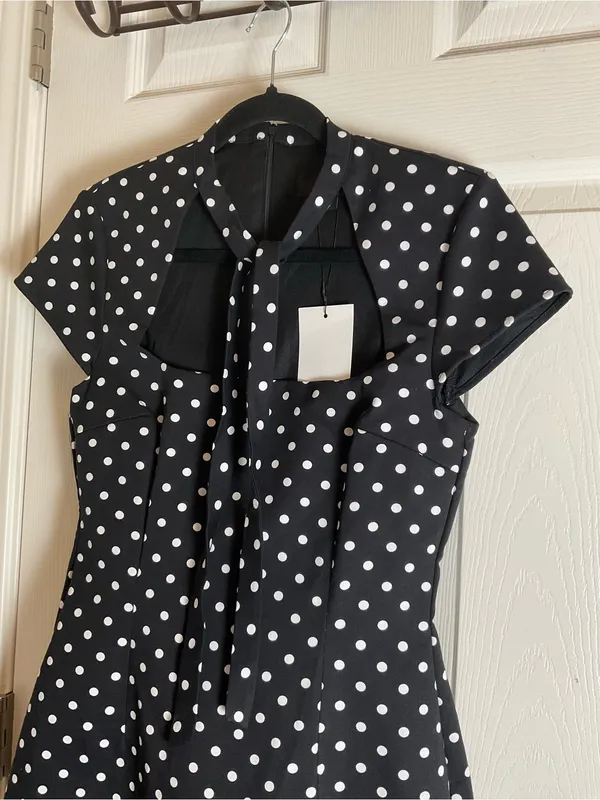 Zara Black White Polka Dot Cutout Neck Short Sleeve Skort Romper Dress Size M - Image 5