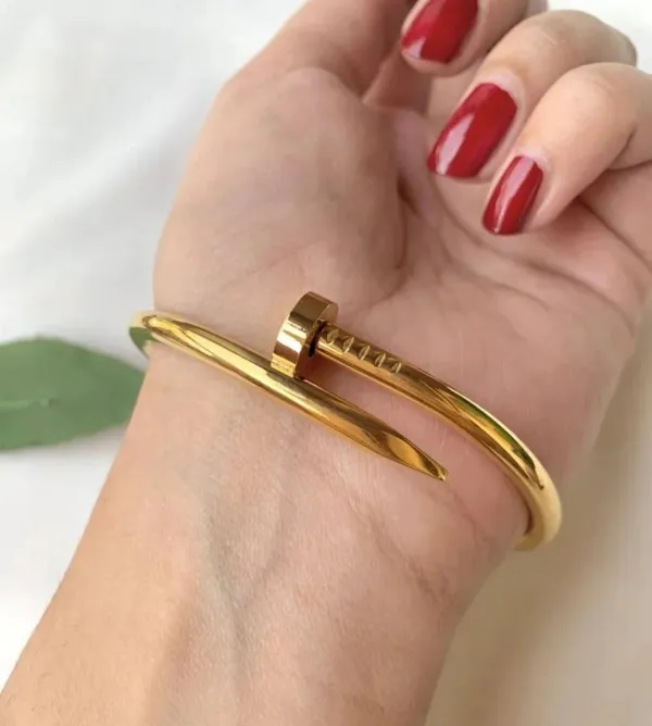 18K Gold Plated Elegant Gold Bangle Bracelet Diamond Nail - Image 4