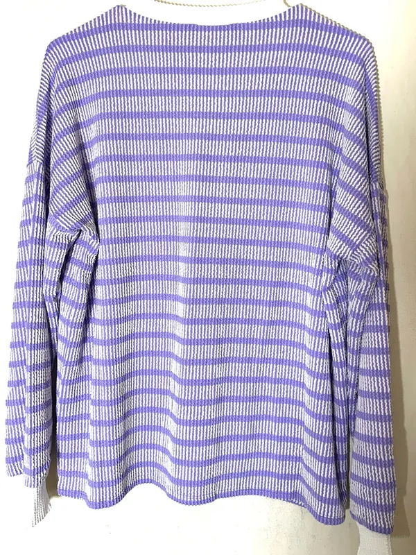 Zenana Raised Rib Striped Pullover & Wide Leg Pants Set Womens Lavender Sz Small - Image 4
