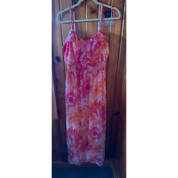 Faded Glory Dress Tie‎ Dye Ruffle Sleeveless Casual Pink Orange Size XL Y2K - Image 2