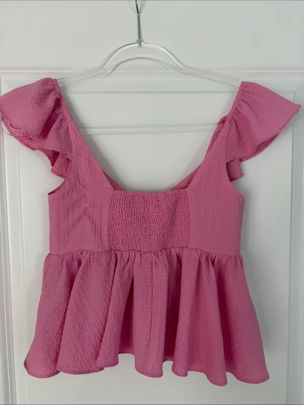 Urban Outfitters Pink Ruffle Tie-Front Top Size XS - Image 5