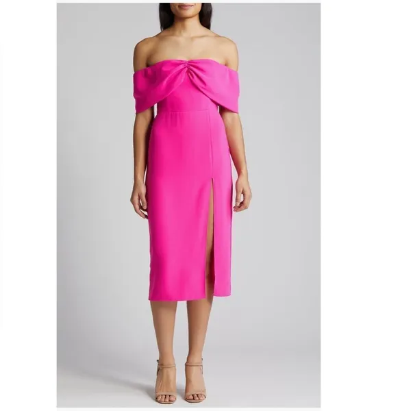 Amanda Uprichard Darien‎ Off the Shoulder Cocktail Dress, Hot Pink, Large, NWT - Image 3