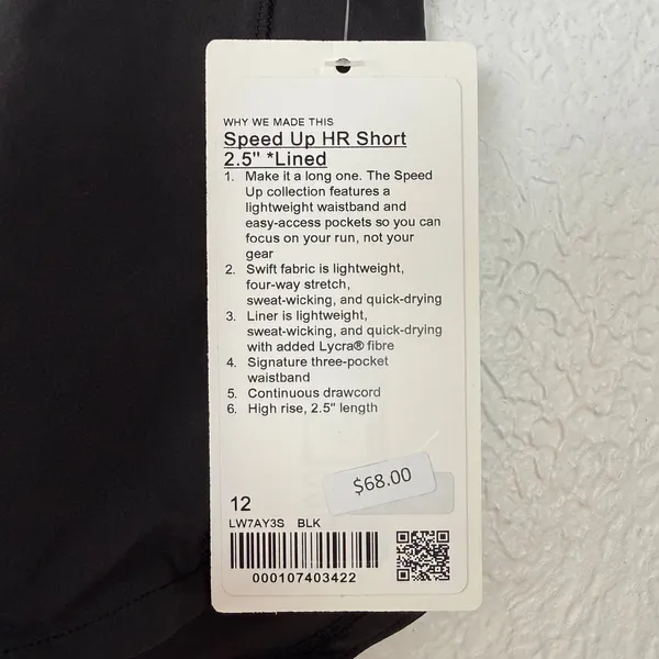 Lululemon Speed Up High Rise Short 2.5" Lined Black Size 12 NWT - Image 6