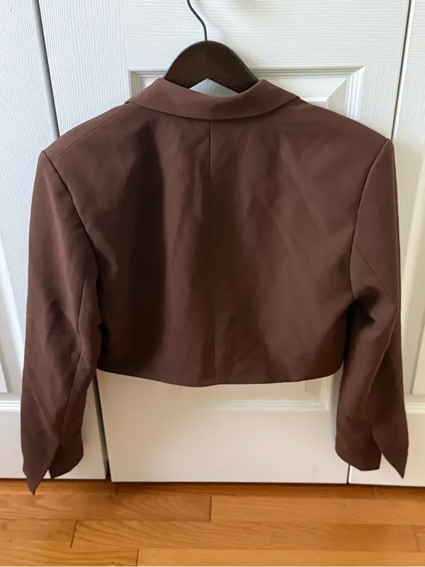 Zara Brown Cropped Blazer with Shoulder Pads - Image 3