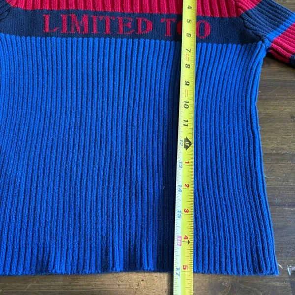 Vintage Y2K 90’s Limited Too Logo Sweater Stripe Knit Ribbed Academia Red Blue S - Image 6