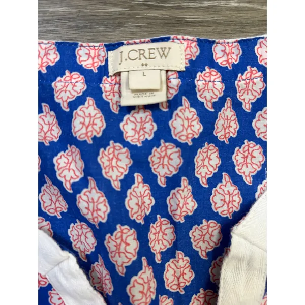 J. Crew Blue Pink Paisley Floral Tunic Top Large Boho Split Neck 3/4 Sleeve - Image 5