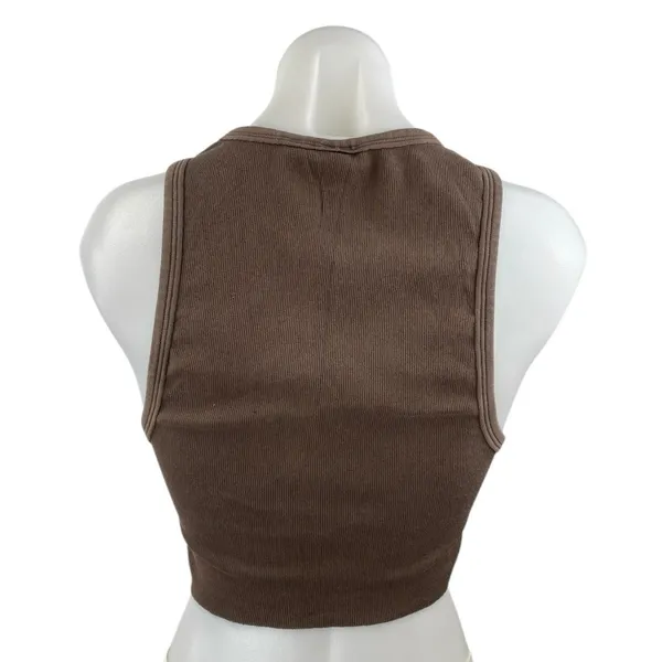 Aritzia TNA Women Brown Sculpt Sleeveless High Neck Rib Knit Tank Crop Top Sz M - Image 2