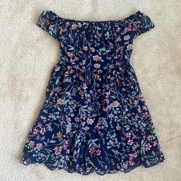Like New Lulus My Favorite Floral Print Navy Blue Mini Dress in Women's Small - Image 3