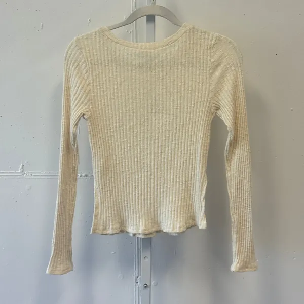 Honey Punch Cream Ribbed Knit Long Sleeve Top Side Slit Crew Neck Small 7T0031H - Image 2