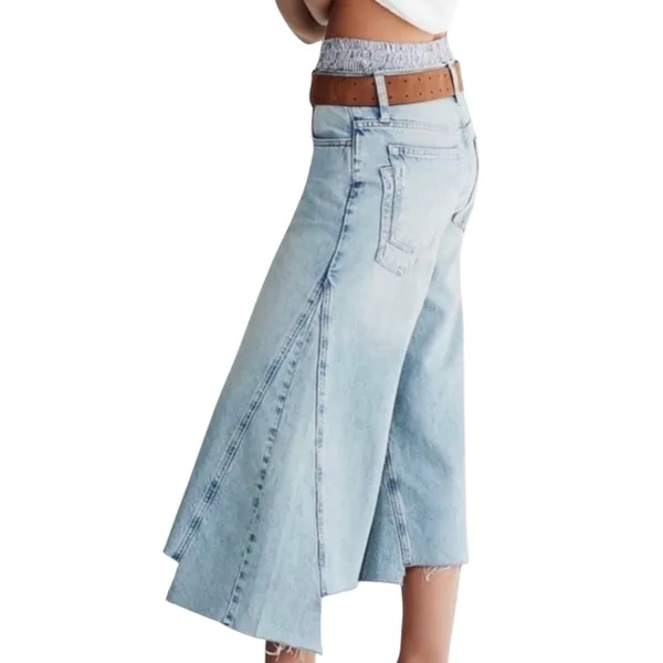 Free People We The Free Ripple Wide Leg Pieced Cropped Denim Button Fly Jeans 26 - Image 3