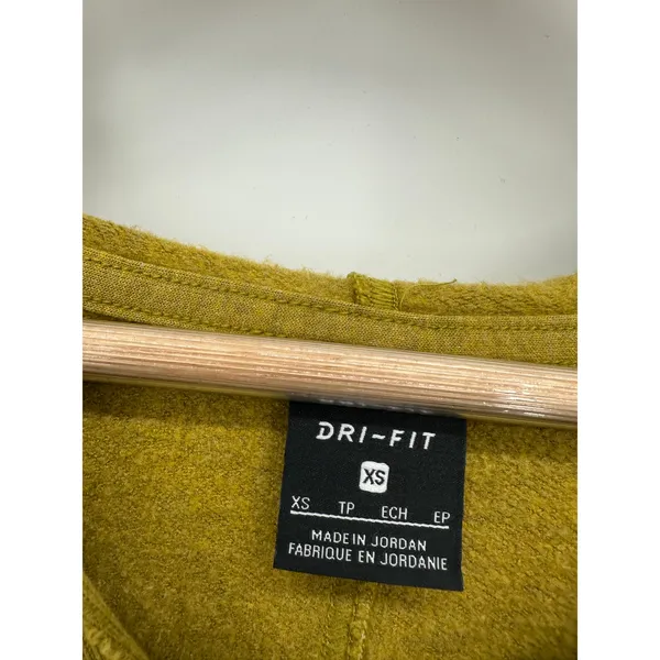 Nike Dri-fit Sweatshirt‎ Women XS Mustard Yellow Hoodie Cut Off Yoga Fringe - Image 7