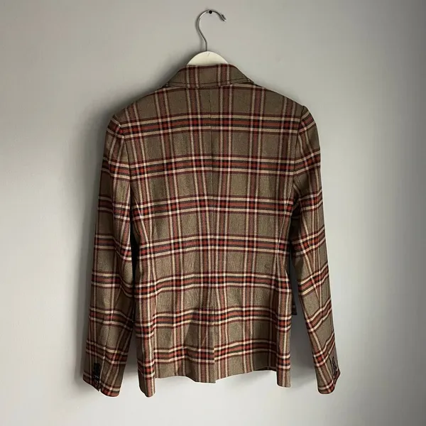 Derek Lam 10 Crosby Heritage‎ Equestrian Academia Brown Plaid Red Blazer size 6 - Image 2