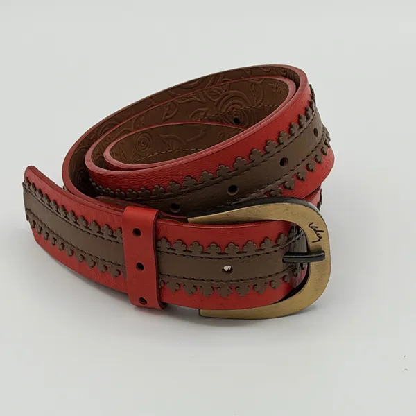 Velez Artisan Leather Belt Size XL Red Brown Western Artisan Boho Folk Columbia - Image 2