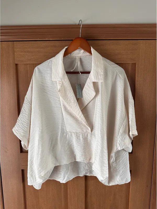 NWT Anthropologie Dylon Short-Sleeve Wide Placket Top Blouse Women’s Large P - Image 2