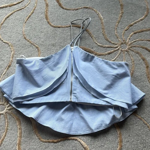 Zara | Striped Crop Top Flowy Blue White Small - Image 4